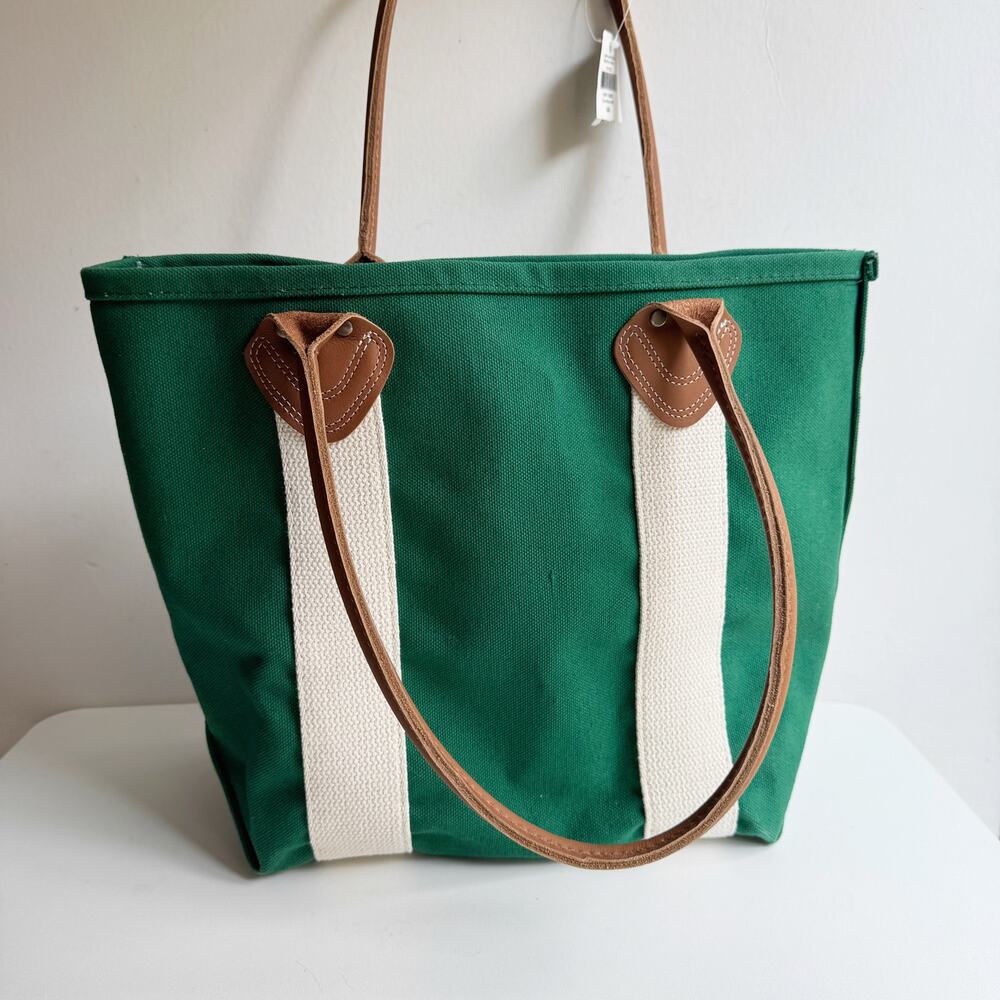 NWT L.L.Bean Green Tricolor Monogram S Leather-Handle Katahdin Boat and Tote Bag - Picture 2 of 10